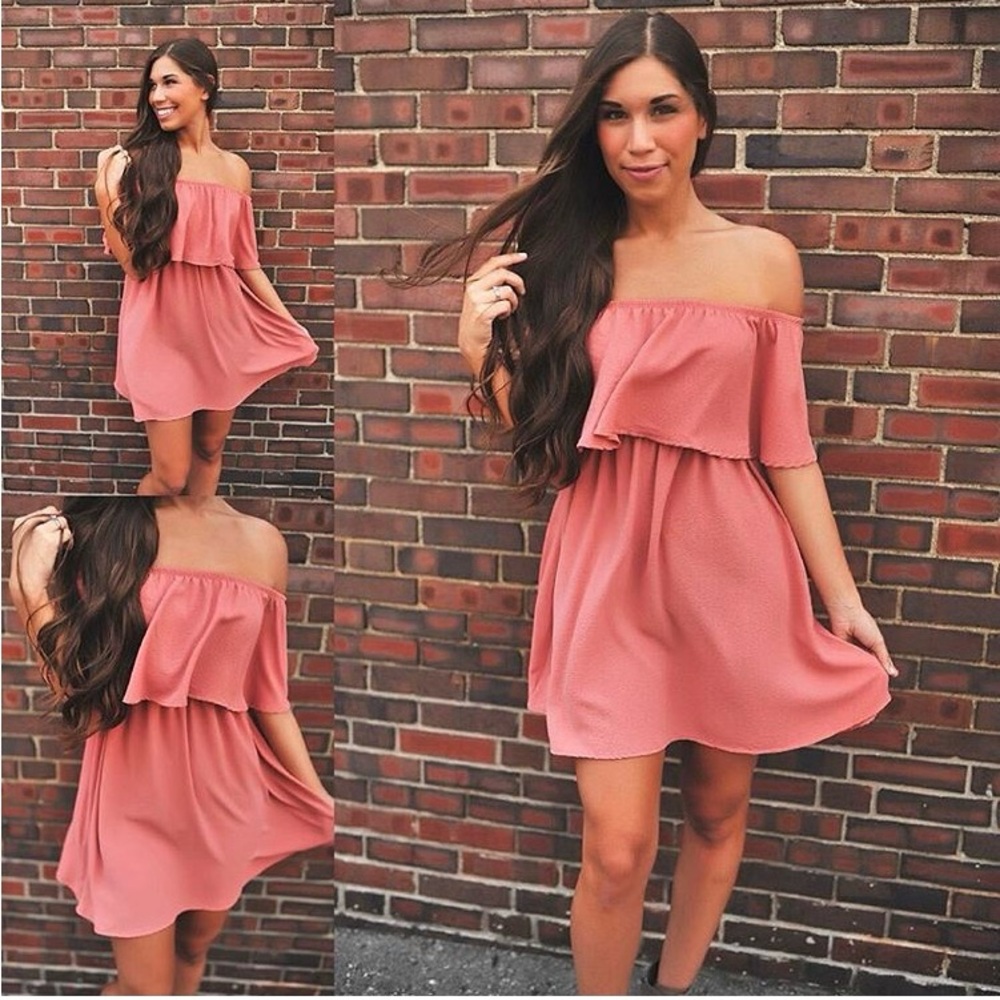 Pink Coral Off Shoulder Ruffle Dress